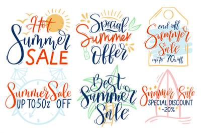 Summer sale. Special offer lettering, season discount and tropical par