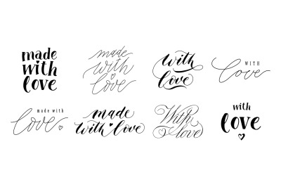 Made with love lettering. Hand drawn text for handcraft goods and with