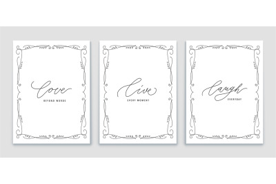 Live Laugh Love frames collection. Hand drawn lettering posters with l