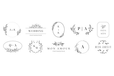 Wedding logo. Elegant monogram&2C; hand drawn marriage invitations with w