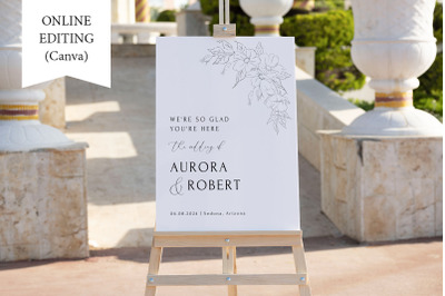 Modern Minimalist Wedding Welcome Sign Canva Portrait Boho Floral