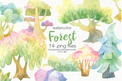 Watercolor Trees Clipart - PNG Files