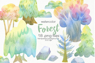 Watercolor Trees Clipart - PNG Files