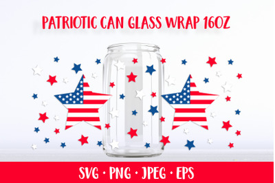 Patriotic stars can glass wrap SVG. 4th of July glass can