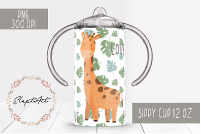 Watercolor baby giraffe 12 oz sippy cup design sublimation PNG