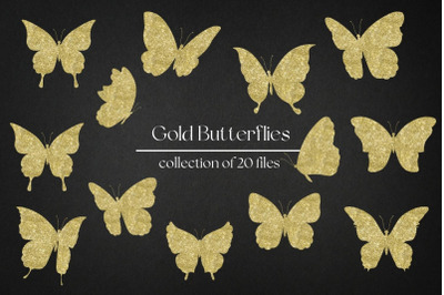 Gold Butterflies Collection, Gold Glitter Butterfly