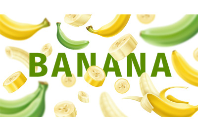 Flying fruit background. Realistic yellow and green bananas in motion&2C;