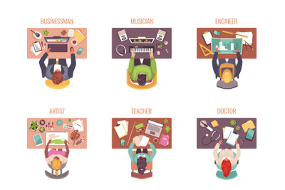 Workplaces people. Different specializations freelancers in workspaces