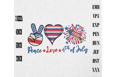 Peace Love 4th Of July Embroidery USA Independence Day