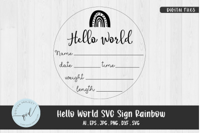 Hello World SVG Sign Rainbow, Baby Birth Stats