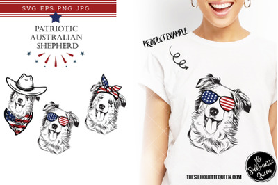 Australian Shepherd Dog Patriotic Cut files and Sublimation