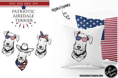Airedale Terrier Dog Patriotic Cut files and Sublimation