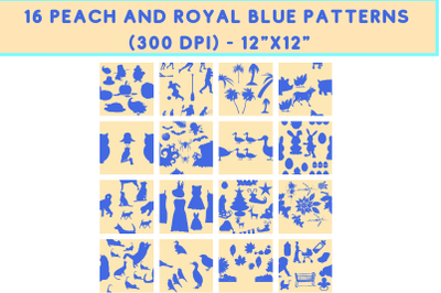 16 Peach &amp; Royal Blue Patterns - JPG (300 DPI)