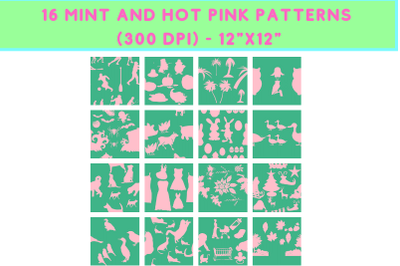 16 Mint and Hot Pink Patterns - JPG (300 DPI)