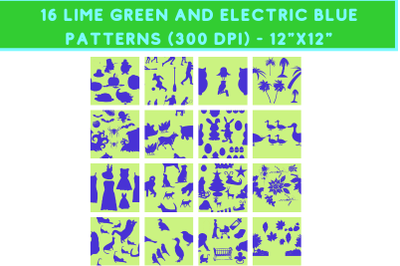 16 Lime Green and Electric Blue Patterns - JPG (300 DPI)