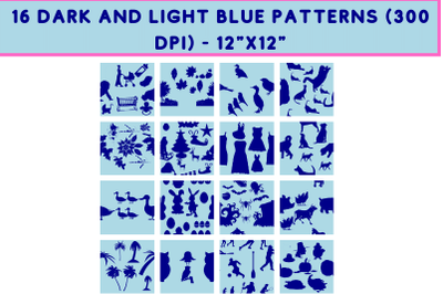 16 Dark and Light Blue Patterns - JPG (300 DPI)
