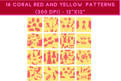 16 Coral Red and Yellow Patterns - JPG (300 DPI)