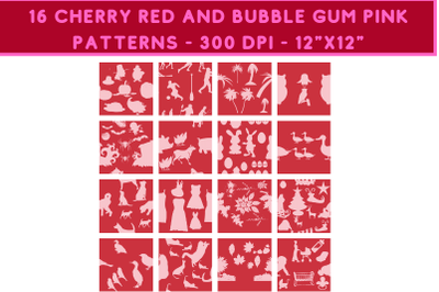 16 Cherry Red and Bubble Gum Patterns - JPG (300 DPI)