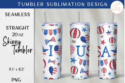 I Love USA Tumbler Wrap. American Flag Tumbler Sublimation PNG