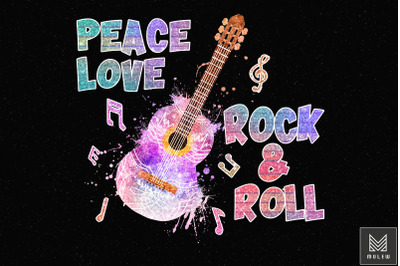 Guitar Peace Love Rock N Roll 80s Hippie