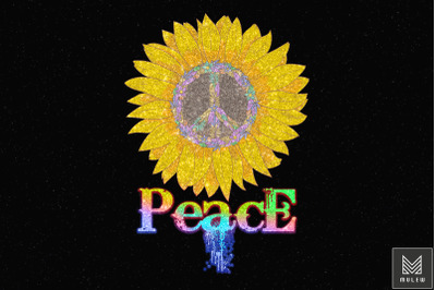 Sunflower Rainbow Peace Sign Hippie 70s