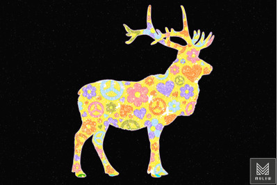 Tie Dye Deer Elk Hippie Peace