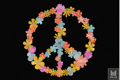 Peace Love Hippie Colorful Flowers