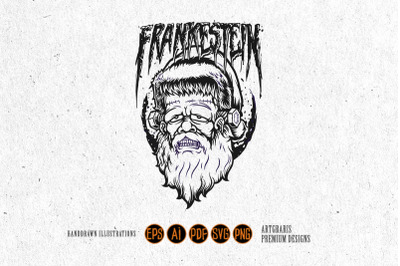 Frankenstein zombie santa claus hat monochrome svg