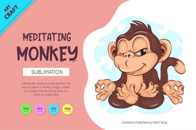 Meditating Cartoon Monkey. Crafting, Sublimation.