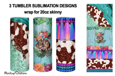Cowhide Tumbler Bundle | Western Wrap Sublimation 20oz PNG
