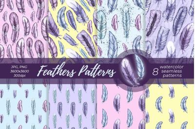 Feathers Patterns Watercolor Patterns PNG, JPG