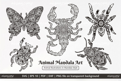 Animal Mandala Art. Boho Style elements.