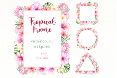 Watercolor Tropical Flowers Clipart |Floral Frame PNG.
