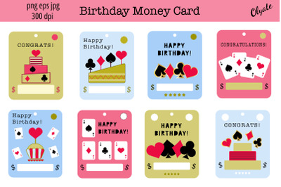 Birthday Money Card Bundle. Playing Cards Design. PNG