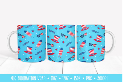 American Patriotic Mug Sublimation Wrap. 4th of July Mug Design