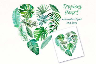 Watercolor Tropical leaves Heart PNG |tropical printable.
