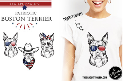 Boston Terrier Dog Patriotic Cut files and Sublimation