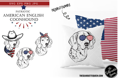 American English Coonhound Dog Patriotic Cut files and Sublimation