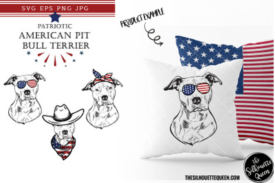 American Pit Bull Terrier Dog Patriotic Cut files and Sublimation