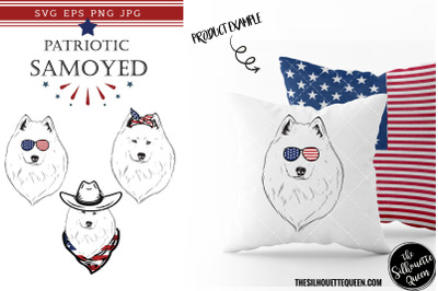 Samoyed Dog Patriotic Cut files and Sublimation