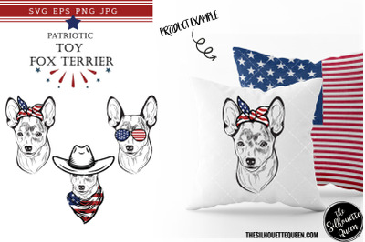 Toy Fox Terrier Dog Patriotic Cut files and Sublimation