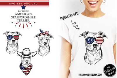 American Staffordshire Terrier Dog Patriotic Cut files and Sublimation