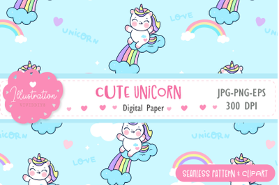 Rainbow Unicorn seamless pattern digital paper kawaii