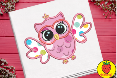 Pink Cute Owl Embroidery Design