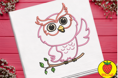 Pink Cute Owl Embroidery