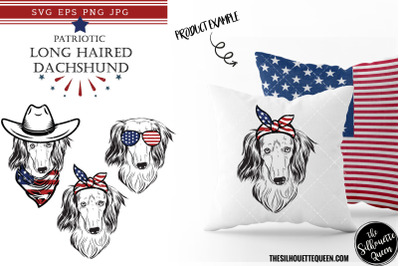 Long Haired Dachshund Dog Patriotic Cut files and Sublimation