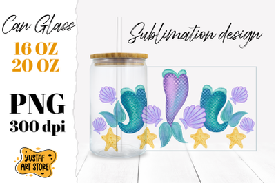 Watercolor Mermaid tail Sublimation Glass Can PNG