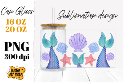 Watercolor Mermaid tail Sublimation Glass Can wrap