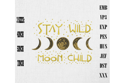 Moon Phase Stay Wild Moon Child Embroidery Hippie &amp; Boho Style