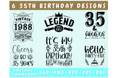 35th Birthday SVG Bundle, 6 Designs, 35th Birthday Shirt SVG